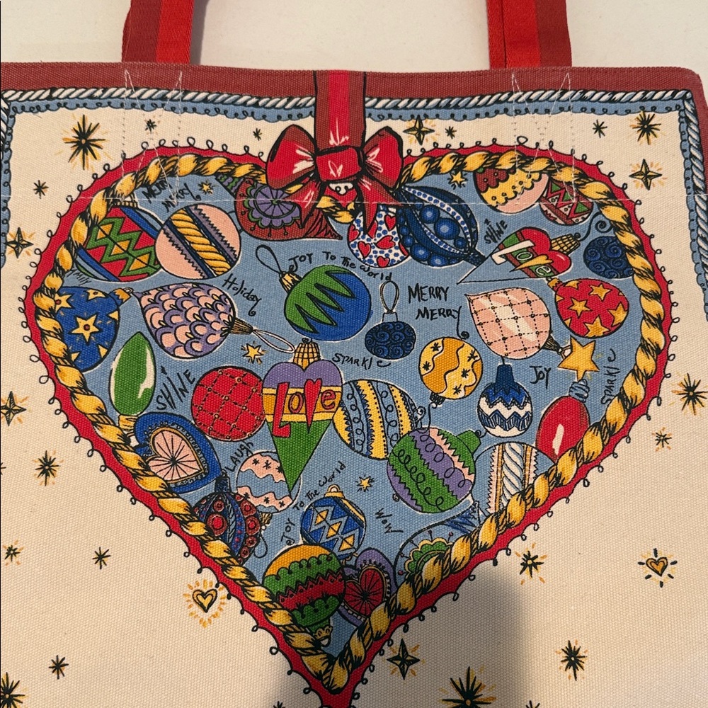 NWOT Brighton Multicolor Artistic Holiday Love Canvas Tote Fun Playful Oversized - Picture 5 of 10
